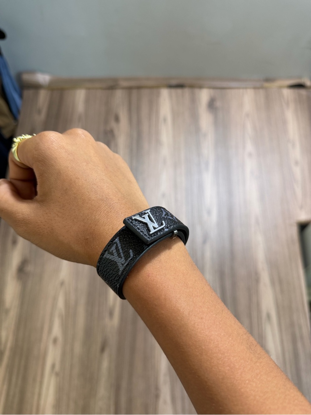 Louis Vuitton Black Monogram Canvas Bracelet with Silver LV Clasp